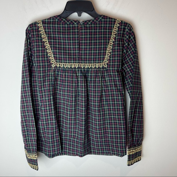 J Crew Embroidered Peasant Top Plaid - Size S - Picture 7 of 10